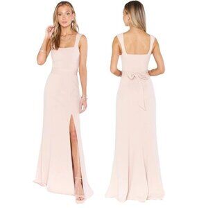 Show Me Your Mumu Paris Gown Dress Sz Medium Dusty Blush Stretch Crepe Hem Slit
